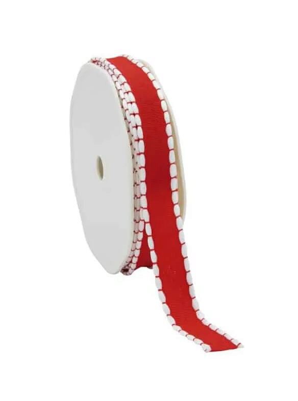 RUBAN TEXTURE ROUGE BORD BLANC 15MM X 15M