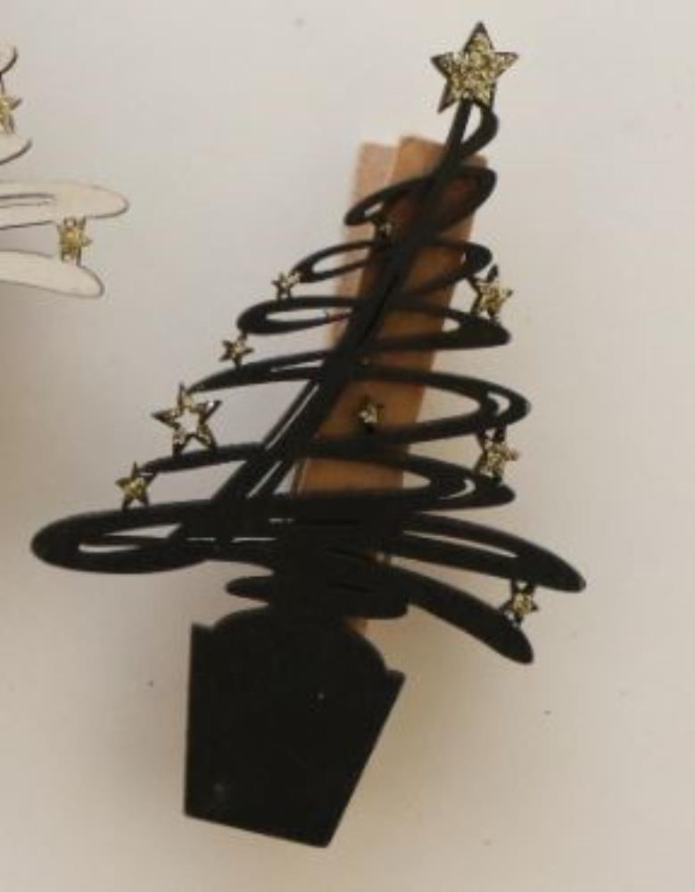 CLIP "BLACK FIR TREE WITH GOLD STARS H: 85 X L: 55 X B: 15 MM PACK OF 6 PCES