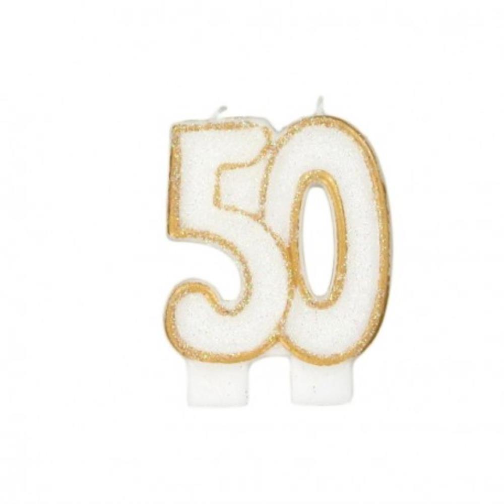 50th ANNIVERSARY NUMBER CANDLE WITH GOLD EDGE, 6CM HIGH