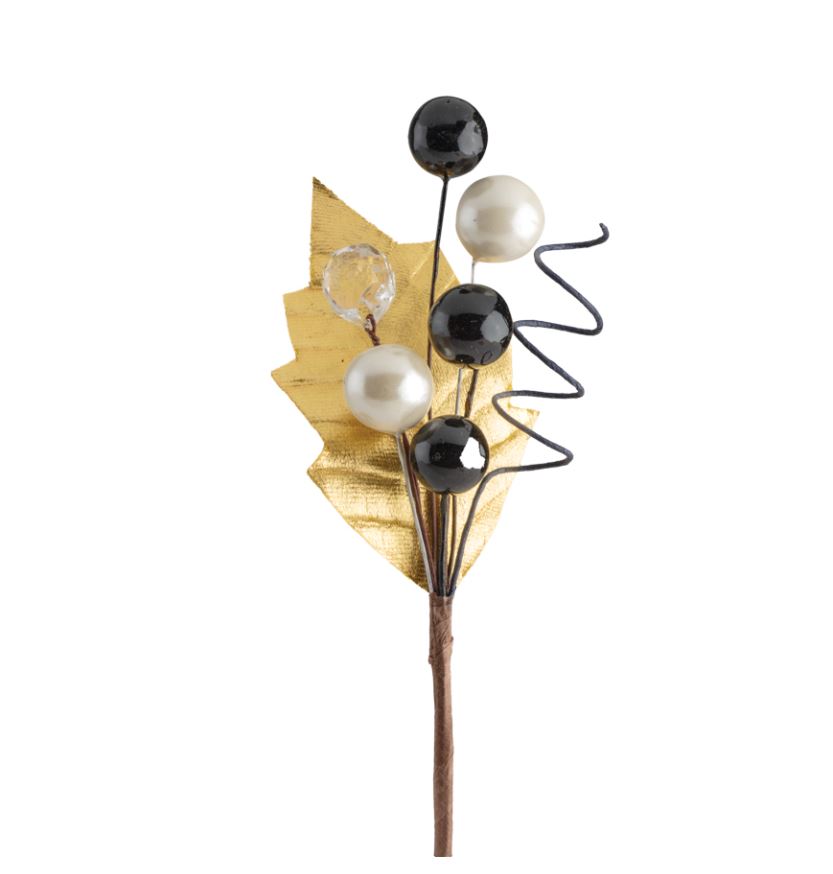 GOLD LEAF ROD STAKE WITH BLACK BEADS H9CM
