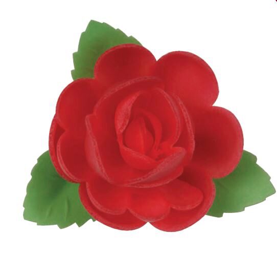 RGF04 GRANDE ROSE AVEC 3 FEUILLES 50 MM ROUGE 24 PCES