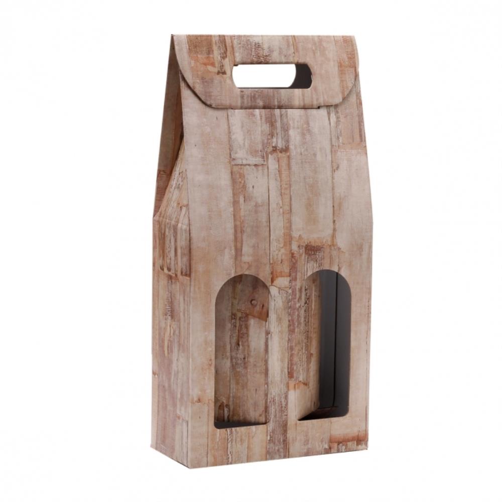 "WOOD" PRINTED CARDBOARD BOX FOR 2 BOTTLES H/38.5CM
