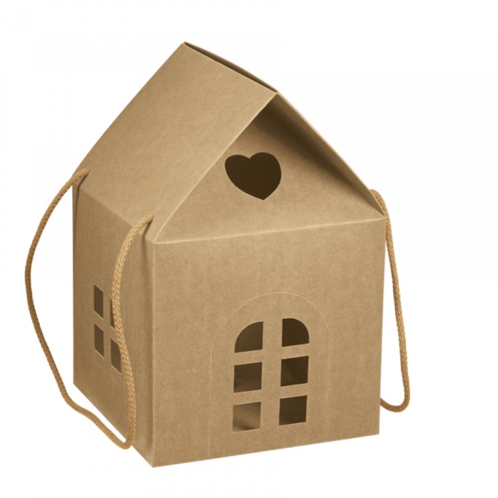 BOITE KRAFT MAISON AVEC CORDELETTES 20X20XH/18CM