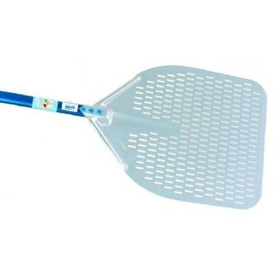 GI-METALEN PIZZASCHEP GEANODISEERD ALUMINIUM RECHT 33X33CM GEPERFOREERD HANDVAT 60CM