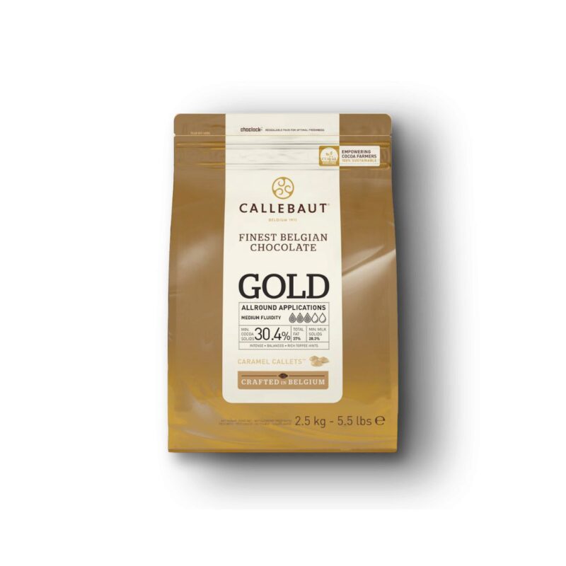 CALLEBAUT CHK-R30 GOLD-E4-U70 CARAMEL CALLETS WIT DOOS VAN 4X2.5KG
