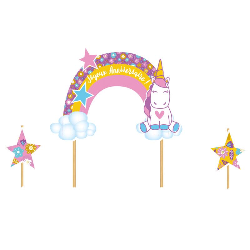HAPPY BIRTHDAY UNICORN CAKE TOPPER 3 PIECES