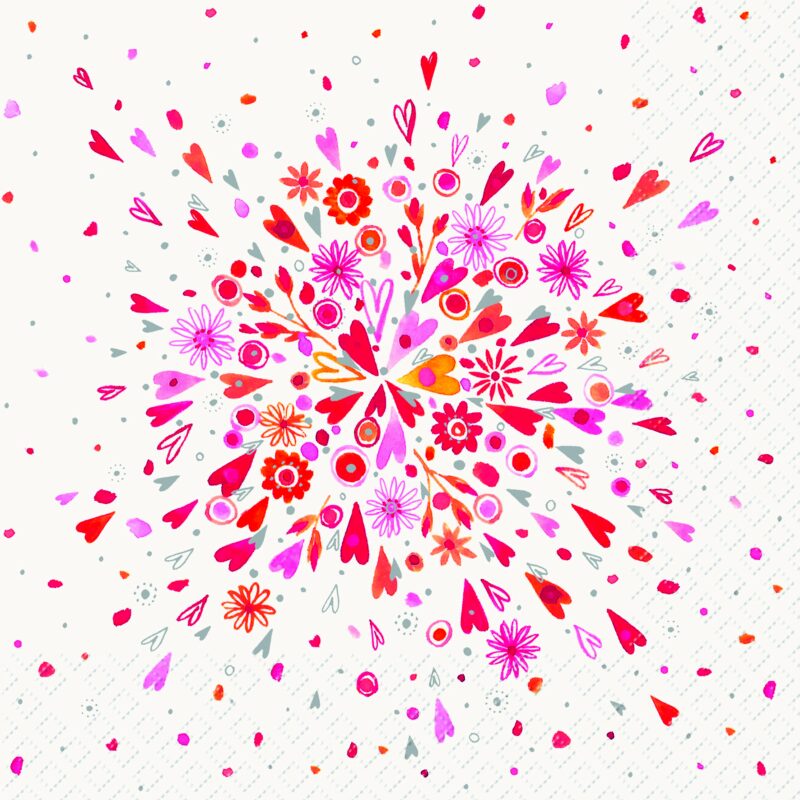 STEWO SERVIETTE 33X33CM COEURS ET FLEURS  PAQUET DE 20PCES