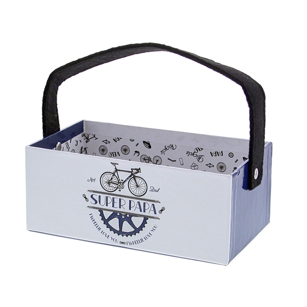 RECTANGULAR STRAIGHT BASKET WITH BIKE HANDLE SUPER PAPA L18X10CM HT 7CM