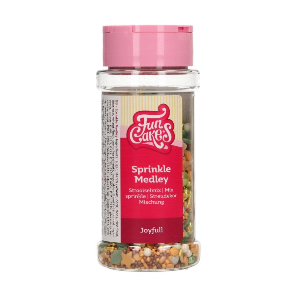 FUNCAKES MIX DECORATIE IN GEMBERKOEKSUIKER & GOUDEN/GROENE PARELS 65GR