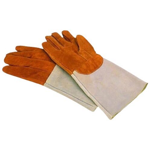 PAIR OF THERMAL PROTECTION GLOVES, DOUBLE LEATHER, RESISTANT UP TO 250°C, LENGTH 40 CM