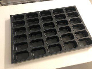 ASSEMBLY 5 LINES OF 6 MINI ALUMINUM LOAF TEFLON COATING 96X53 X H38MM TOTAL DIMENSIONS 60X40 CM