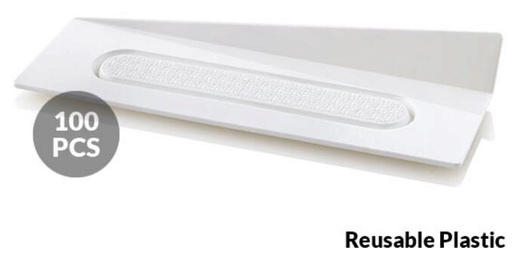 [51657277] WHITE RECTANGULAR PLATE/TRAY 140X40MM REUSABLE 100PCES