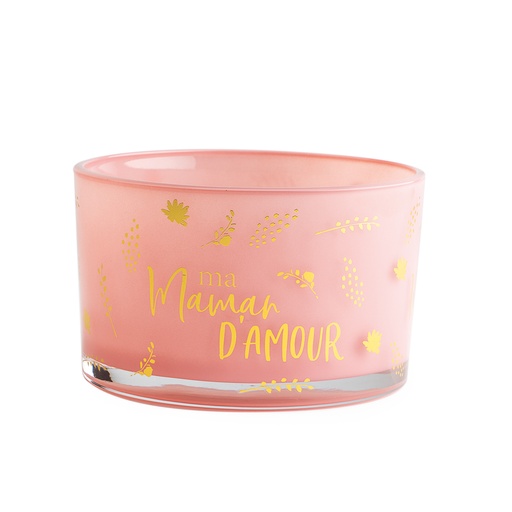 [61700510] PHOTOPHORE ROSE "MA MAMAN D'AMOUR" Ø13CM H8CM