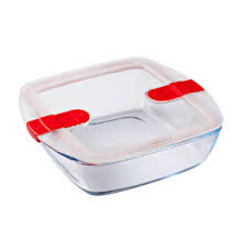 [57661187] PYREX COOK&HEAT SQUARE DISH 25X22XH7CM 2.20L W/LID 2 STEAM VALVES-BOROSILICATE -40+300°