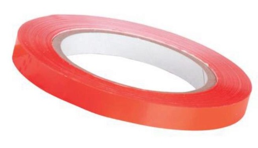 [25100199] RED PVC ADHESIVE TAPE FOR STRAPPING MACHINE Ø9MM 66M 4 PCES=PACK 32 PCES=PACK