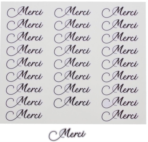 [60100505] GLOSSY STICKER "MERCI" MEDIUM BLACK SHEET 27 PCS