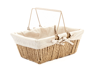 [61700492] RECTANGULAR KRAFT BASKET WITH FOLDABLE HANDLE AND NATURAL FABRIC 30X20XH12CM
