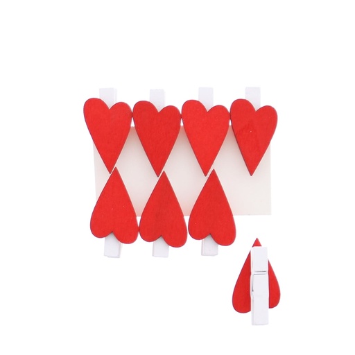 [61700530] WHITE CLIPS RED HEARTS 8PCS