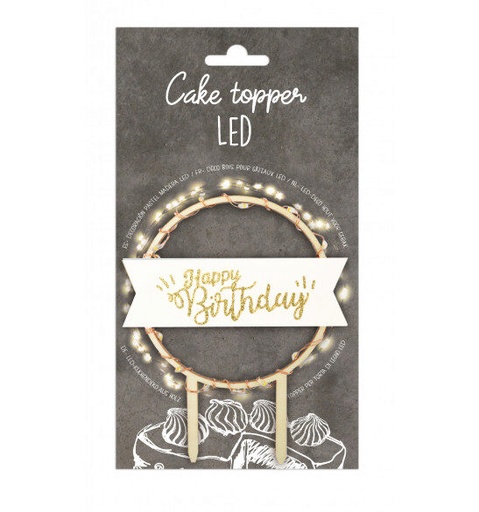 [08055605] SCRAPCOOKING CAKE TOPPER HAPPY BIRTHDAY LUMINEUX12.5CM TAXE RECUPEL INCLUE-