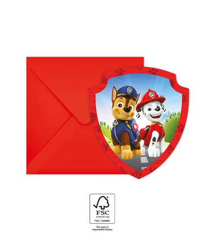 [00068357] PAW PATROL HERO  DIE-CUT INVIT.& ENVELOPPES 6pcs