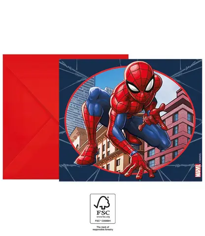 [00068367] SPIDERMAN CRIME FIGHT INVITATION ET ENVELOPPES 6pcs