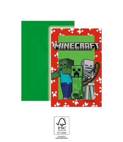 [00068434] MINECRAFT INVITATIONS ET ENVELOPPES 6pcs