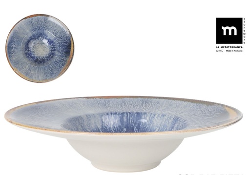 [00068508] AELIA MONACO SOUP PLATE 28CM BASIN 1CM BLUE/BEIGE STONEWARE