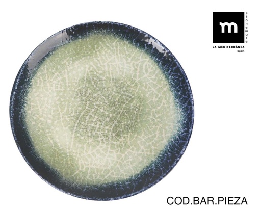 [00068512] OLAF MONACO BORD 26CM BLAUX/GROEN STEENGOED  - OLA26100