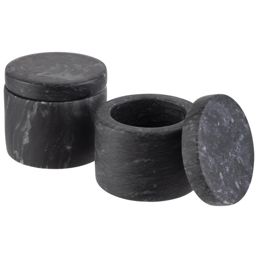 [00068906] APS ‘MARVELLO’ SET OF 2 GREY/BLACK MARBLE POTS A/COVER 6XH5CM - 15920