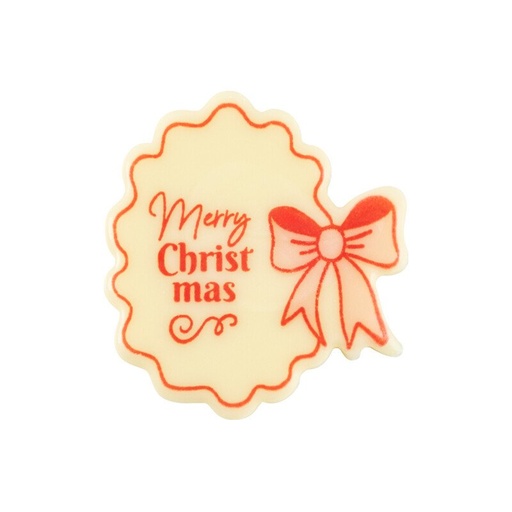 [00070348] 2015422 Plate with bow Merry Christmas 3,7x4 cm 120pcs ***ON/ORDER***