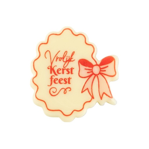 [00070349] 2015423 Plaquette avec nœud Vrolijk Kerstfeest 3,7x4 cm 120pcs ***S/CDE***