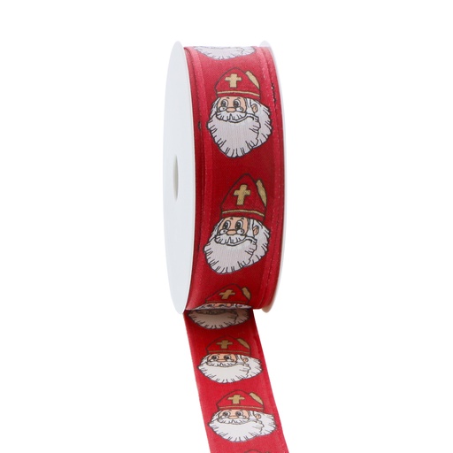 [00070674] METALLIC RIBBON SAINT NICHOLAS HEAD RED 2.5CMX20M