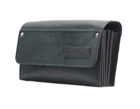 [00070837] PAVELINNI GLADIATOR PORTEFEUILLE CUIR BUFFLE SOUPLE NOIR FERMETURE VELCRO - 5 POCHES -1 TIRETTE A/CEINTURE NYLON - 20X13X7CM -DC07106ABL