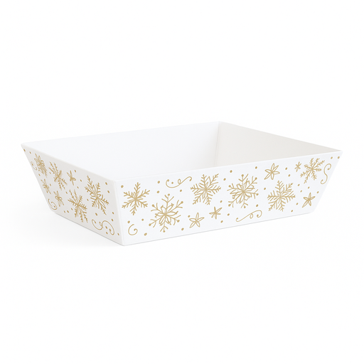 [00071047] PANIER RECTANGULAIRE FLOCON OR ET BLANC 28 X 19CM