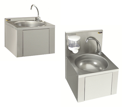 [00073816] KNEE-OPERATED HAND WASH BASIN 384 x 352 x 524 MM STAINLESS STEEL ROUND BOWL – WITH BACKSPLASH, WITHOUT MIXER