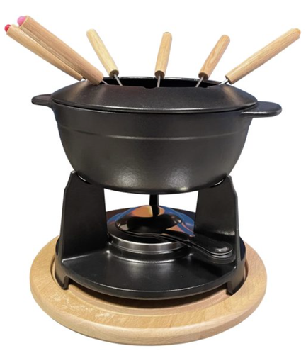 [00073864] BAUMALU FONDUE CAQUELON FONTE NOIR S/PLANCHE BOIS - 6P 