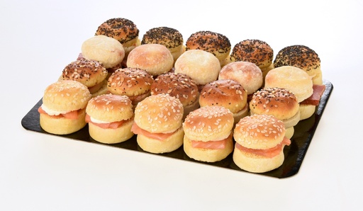 [00073900] ❄️BURGARD - PRESTIGE BRIOCHETTES 20PCS: 5x FOIE GRAS/ONION CONFIT - 5x SMOKED SALMON/HORSERADISH CHEESE - 5x FRESH CHEESE/TROUT ROE - 5x CURED HAM/FRESH CHEESE SOLD BY PLATEAU OF 20PCS ONLY