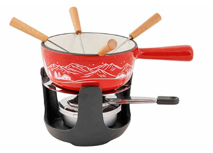 [00073926] C&T ASPEN SET FONDUE "FUN COOKING" ROUGE FONTE  DIAMETRE 14CM + 4 FOURCHETTES 