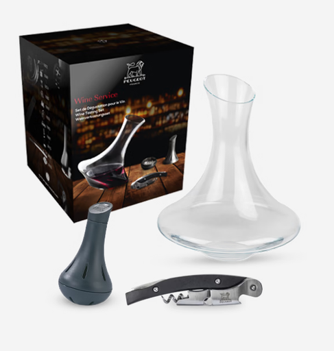 [00073966] PEUGEOT COFFRET CARAFE EVOLUTION + BILLES DE NETTOYAGE + SOMMELIER MALBEC