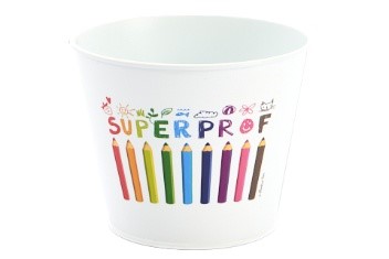 [00074123] POT EN ZINC BLANC + CRAYON "SUPER PROF" DIAM 11.5CM HT 9CM