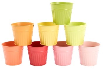[00074125] RONDE ZINKEN POT ASSORTIMENT VAN 8 ZOMERKLEUREN DIAM 8CM H7CM