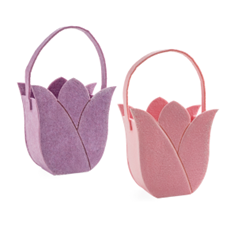 [00074149] FELT TULIP BASKET WITH HANDLE PINK/LILAC 2 ASSORTED 11x7CM H15CM