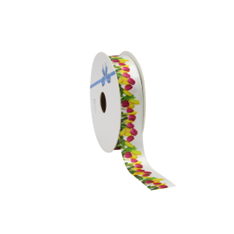 [00074161] WIT SATIJNLINT MET TULPEN 23MM 20 METER