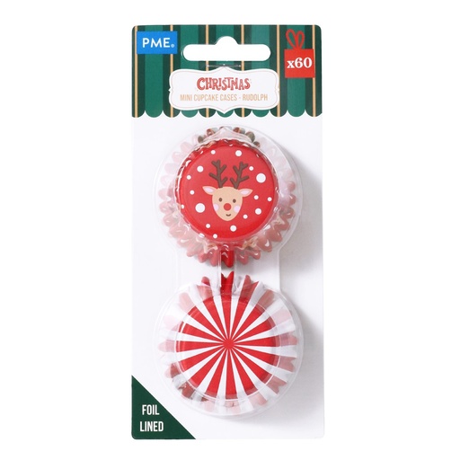 [00074458] PME Cake mini Rudolph Christmas aluminum cupcake cases, 60 pieces