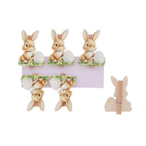 [00074485] PINCE BUNNY "CARAMEL" LAPIN AVEC OEUF 6PCES 40 X 12MM HT55MM