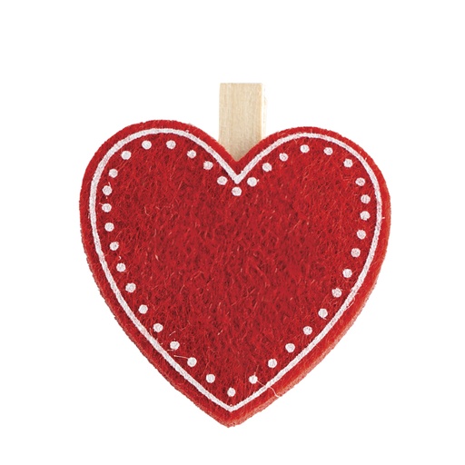 [00074660] RED FELT HEART CLIP 4CM H5CM PACK OF 6 PCS