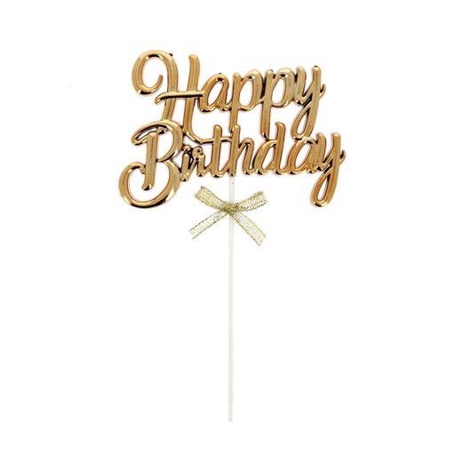 [00074834] CAKE TOPPER HAPPY BIRTHDAY DORÉ 11 x 5.5CM PAQUET DE 30PCS