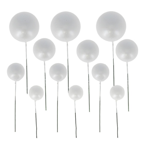 [00074836] CAKE TOPPER BOULES BLANCHES NACRÉES 4 DIAM : 2CM, 2,5CM, 3CM ET 4CM PAQUET DE 12 PCS