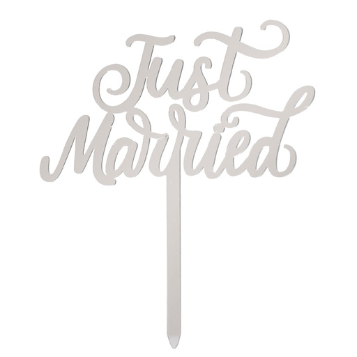 [00075581] CAKE TOPPERS ARGENTE "JUST MARRIED" 11 x 13CM 