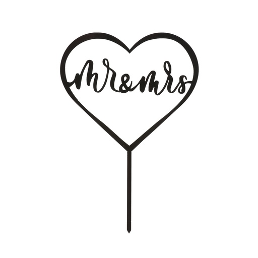 [00075584] ZWARTE TAARTTOPPER "MR & MRS" IN EEN HART 13 x 18CM